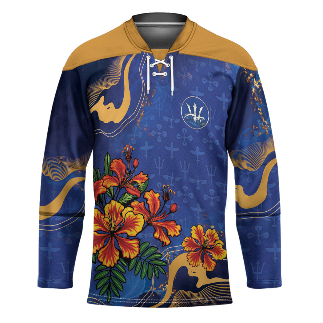 Custom Women’s Cricket Barbados Floral Series Hockey Jersey Royal Blue Pride of Barbados