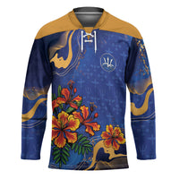 Custom Women’s Cricket Barbados Floral Series Hockey Jersey Royal Blue Pride of Barbados