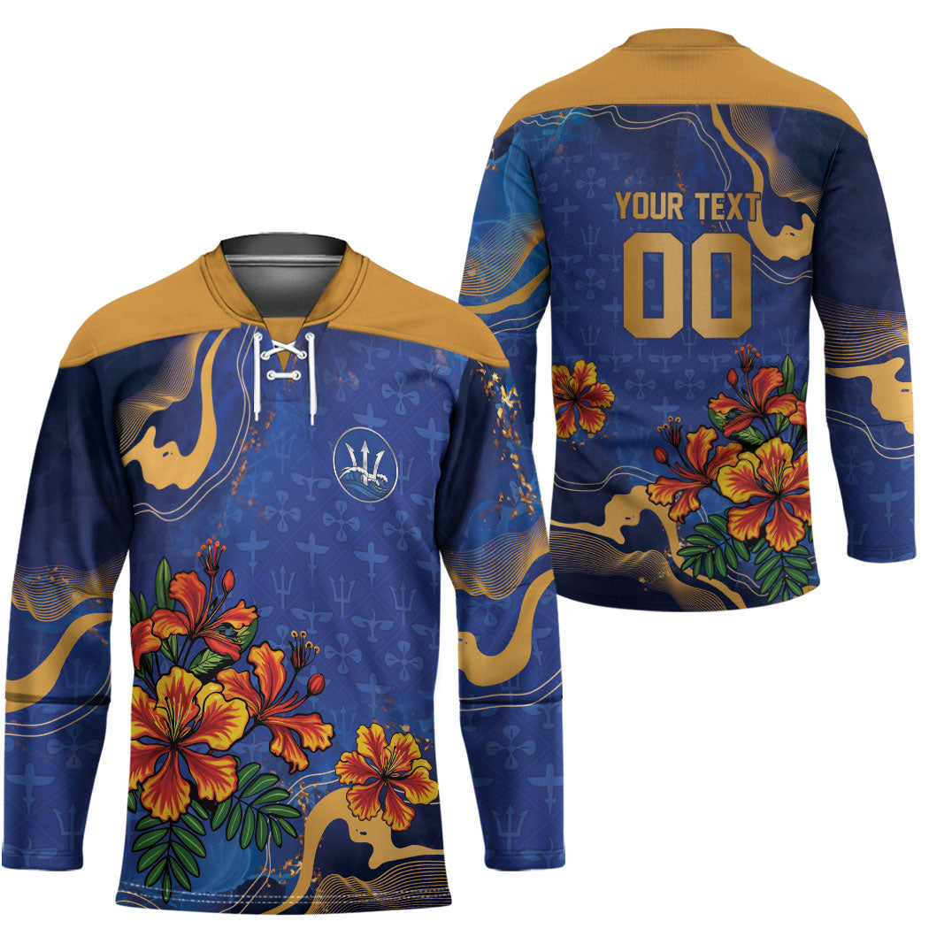 Custom Women’s Cricket Barbados Floral Series Hockey Jersey Royal Blue Pride of Barbados