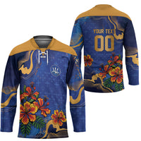 Custom Women’s Cricket Barbados Floral Series Hockey Jersey Royal Blue Pride of Barbados