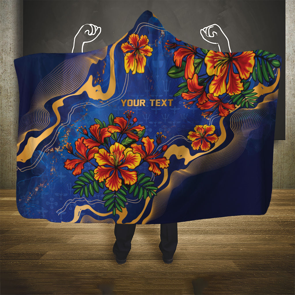 Custom Women’s Cricket Barbados Floral Series Hooded Blanket Royal Blue Pride of Barbados