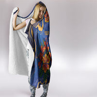 Custom Women’s Cricket Barbados Floral Series Hooded Blanket Royal Blue Pride of Barbados