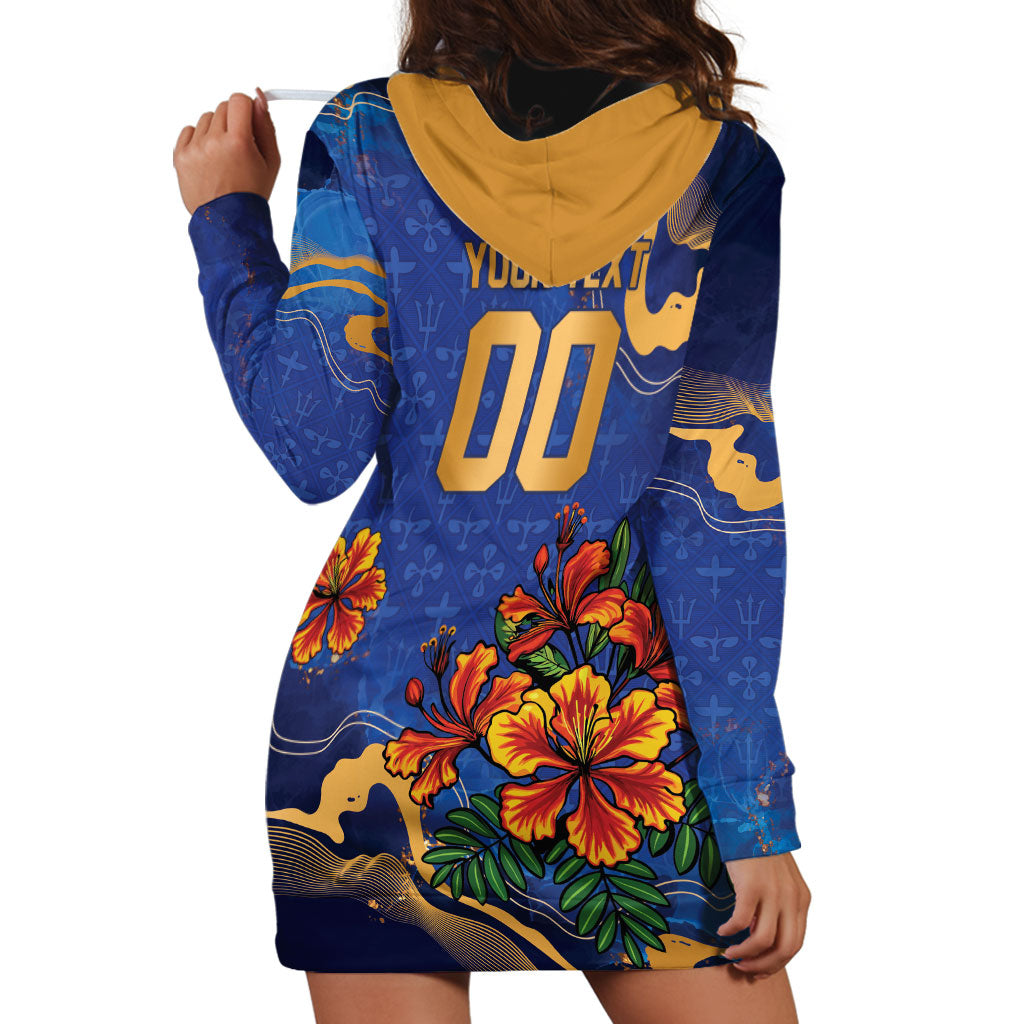 Custom Women’s Cricket Barbados Floral Series Hoodie Dress Royal Blue Pride of Barbados