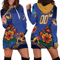 Custom Women’s Cricket Barbados Floral Series Hoodie Dress Royal Blue Pride of Barbados