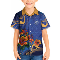 Custom Women’s Cricket Barbados Floral Series Kid Hawaiian Shirt Royal Blue Pride of Barbados