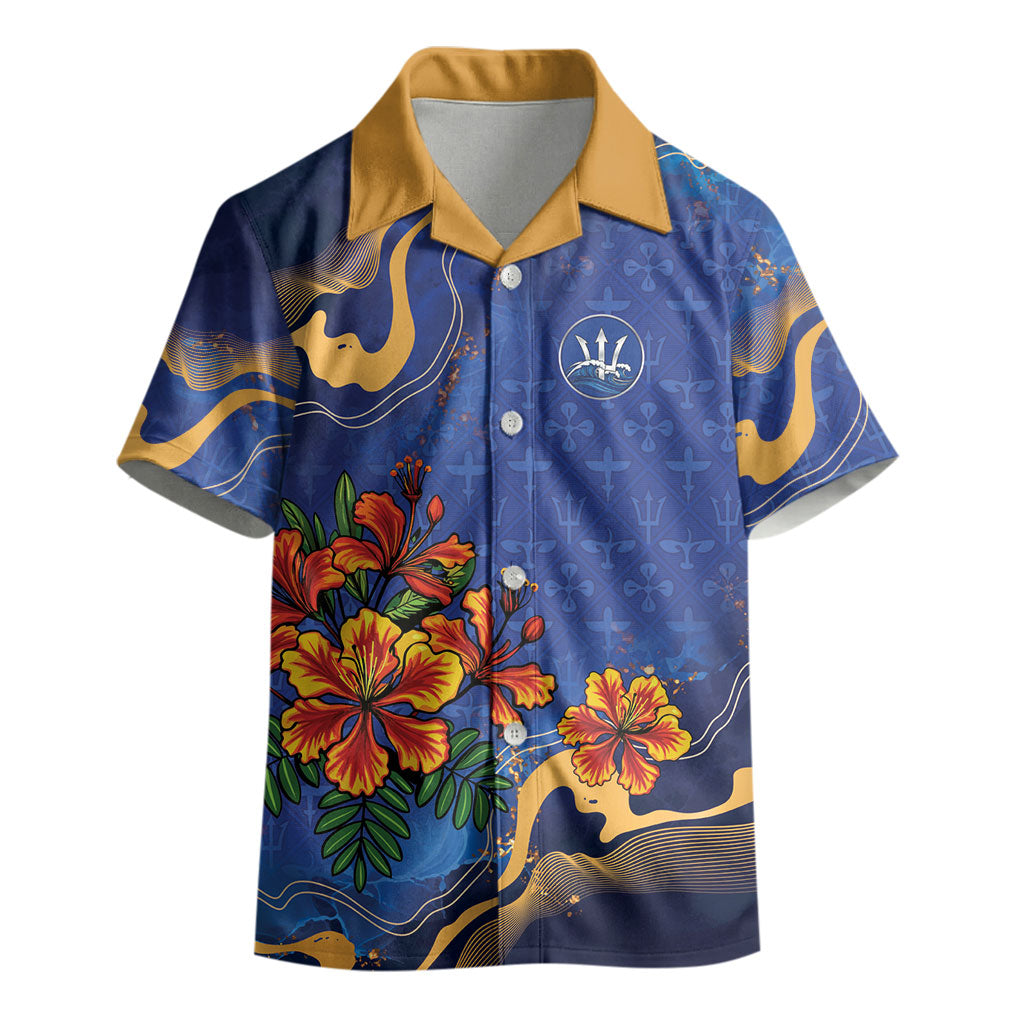 Custom Women’s Cricket Barbados Floral Series Kid Hawaiian Shirt Royal Blue Pride of Barbados