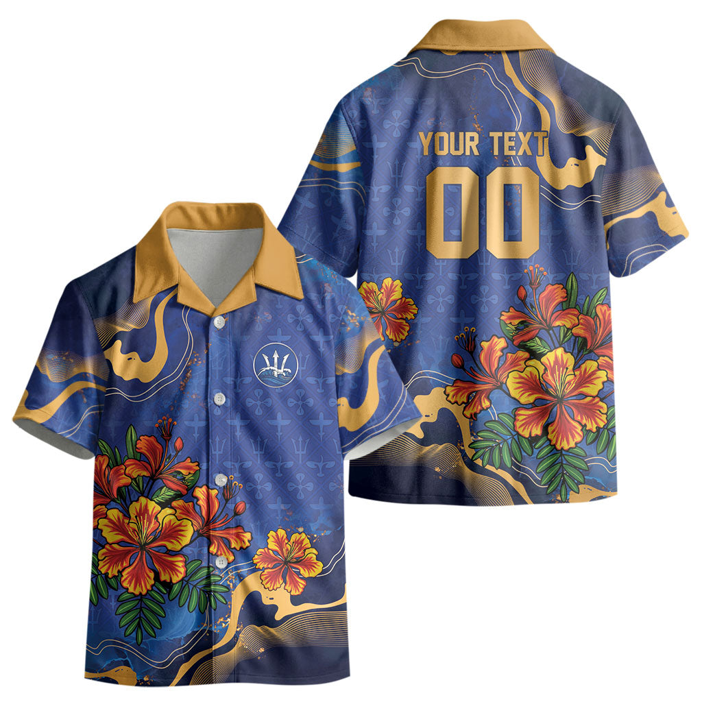 Custom Women’s Cricket Barbados Floral Series Kid Hawaiian Shirt Royal Blue Pride of Barbados
