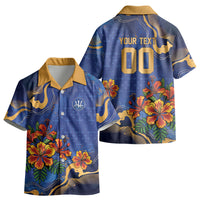 Custom Women’s Cricket Barbados Floral Series Kid Hawaiian Shirt Royal Blue Pride of Barbados