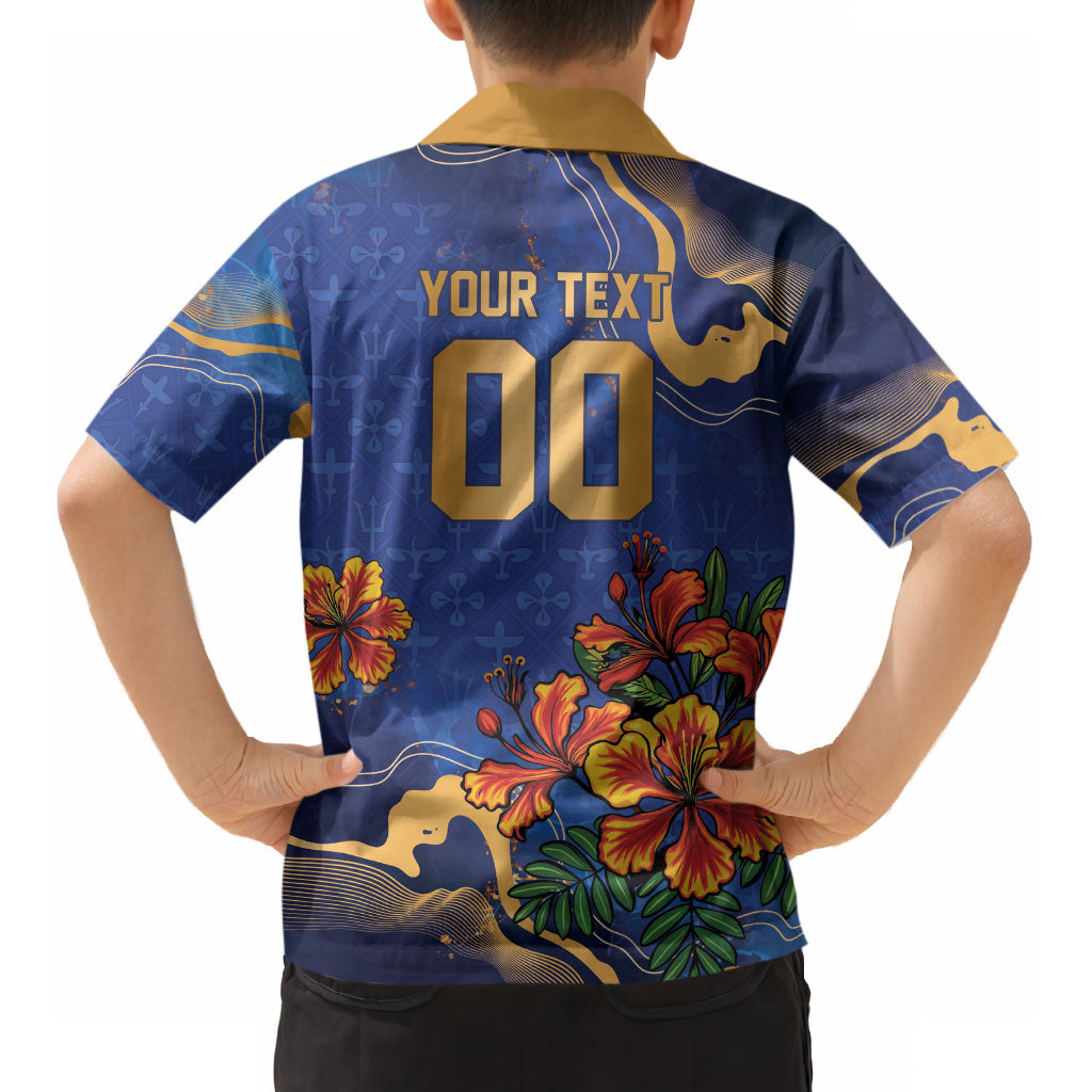 Custom Women’s Cricket Barbados Floral Series Kid Hawaiian Shirt Royal Blue Pride of Barbados