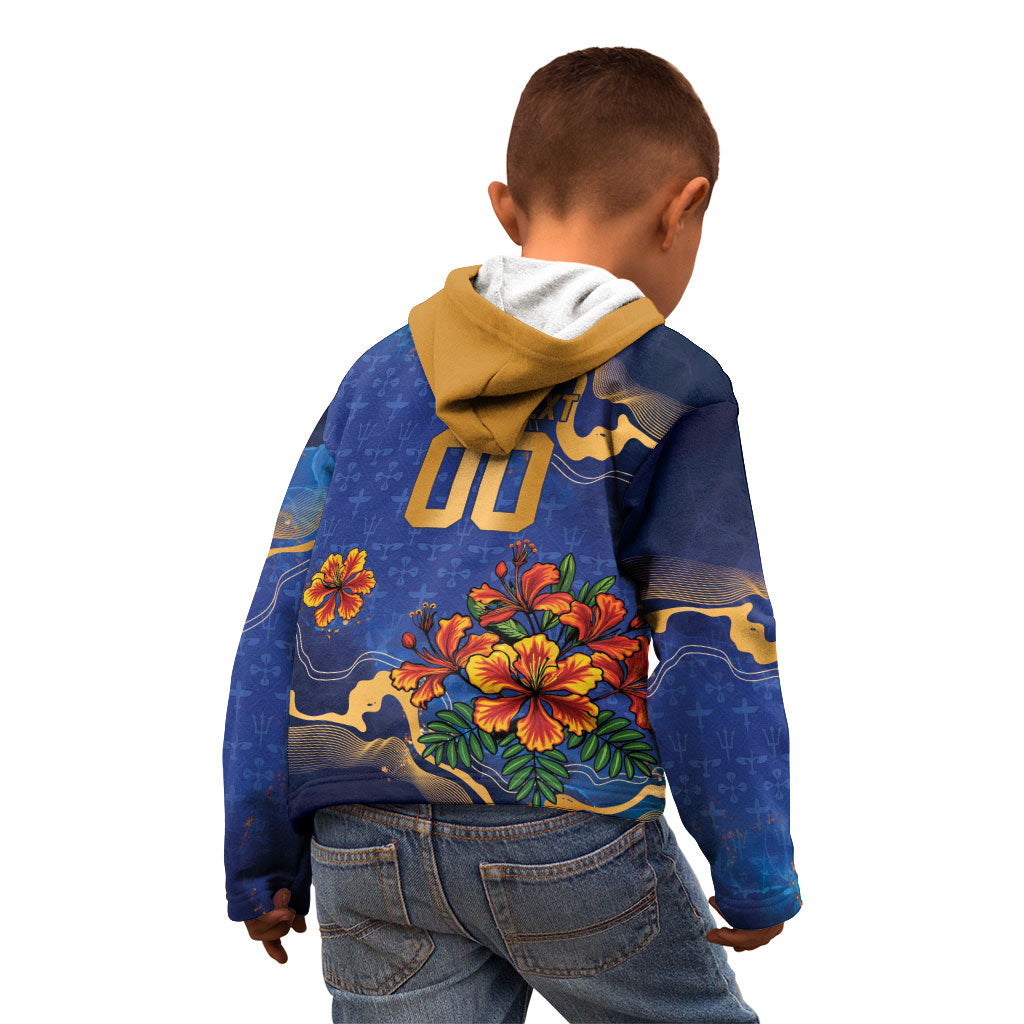 Custom Women’s Cricket Barbados Floral Series Kid Hoodie Royal Blue Pride of Barbados