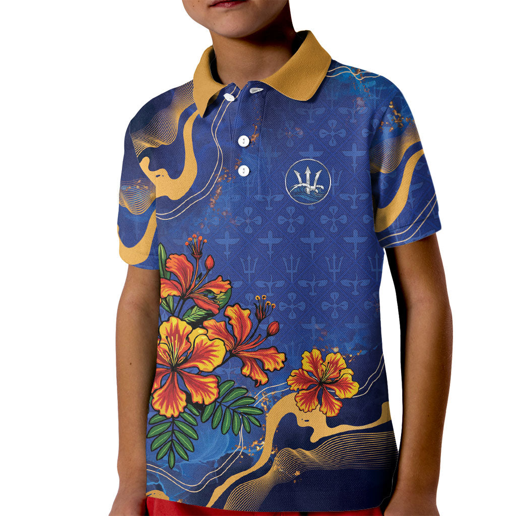 Custom Women’s Cricket Barbados Floral Series Kid Polo Shirt Royal Blue Pride of Barbados