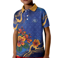 Custom Women’s Cricket Barbados Floral Series Kid Polo Shirt Royal Blue Pride of Barbados