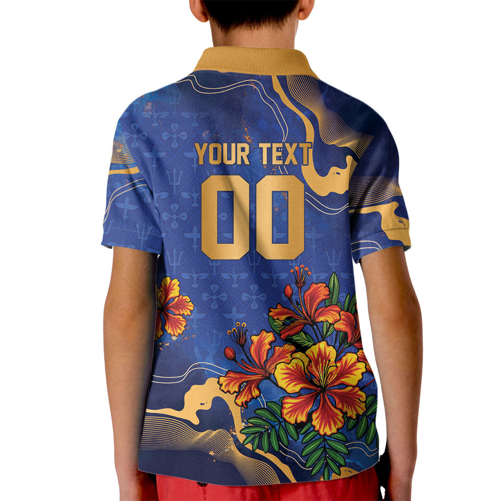 Custom Women’s Cricket Barbados Floral Series Kid Polo Shirt Royal Blue Pride of Barbados