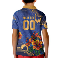 Custom Women’s Cricket Barbados Floral Series Kid Polo Shirt Royal Blue Pride of Barbados