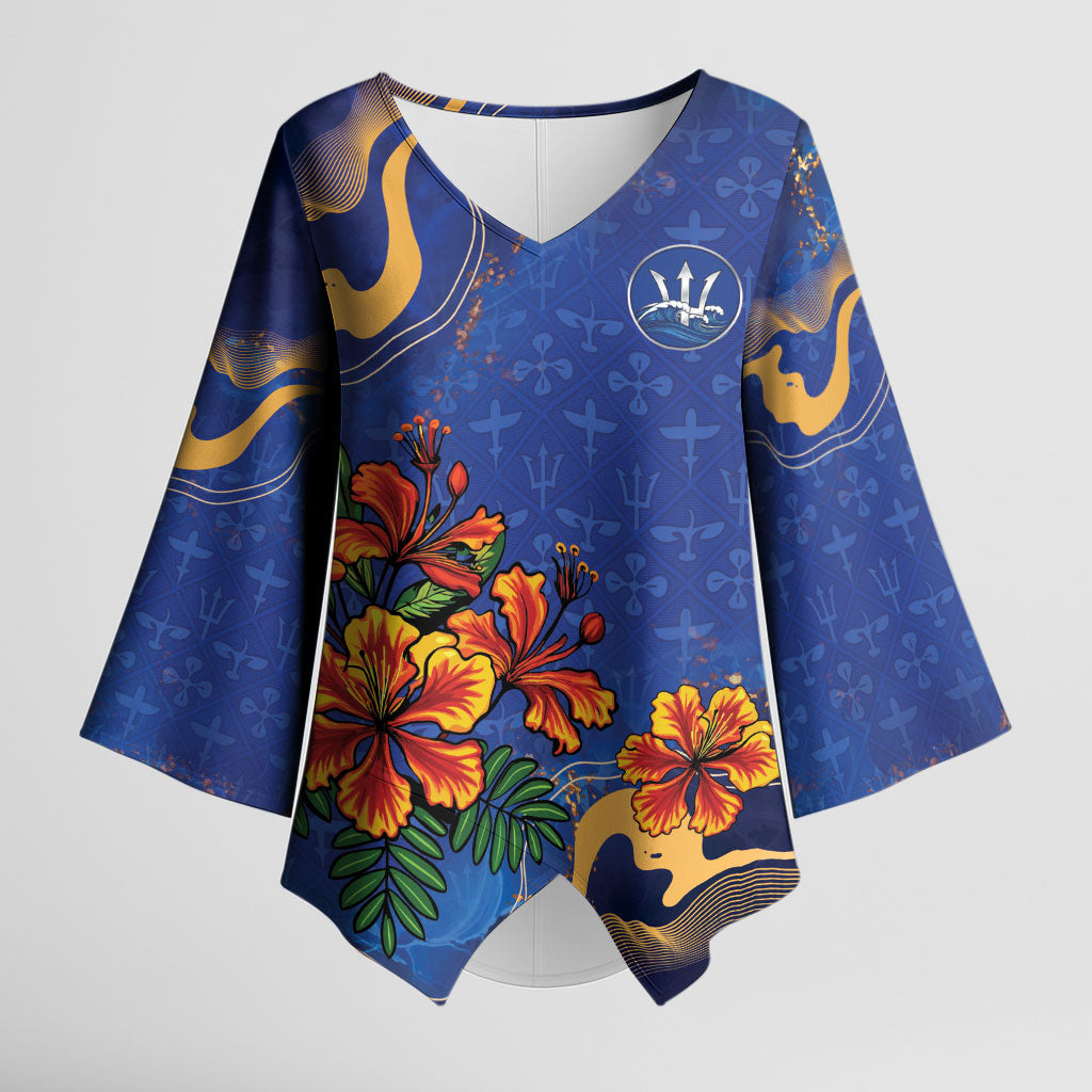 Custom Women’s Cricket Barbados Floral Series Kimono Sleeve Blouse Royal Blue Pride of Barbados