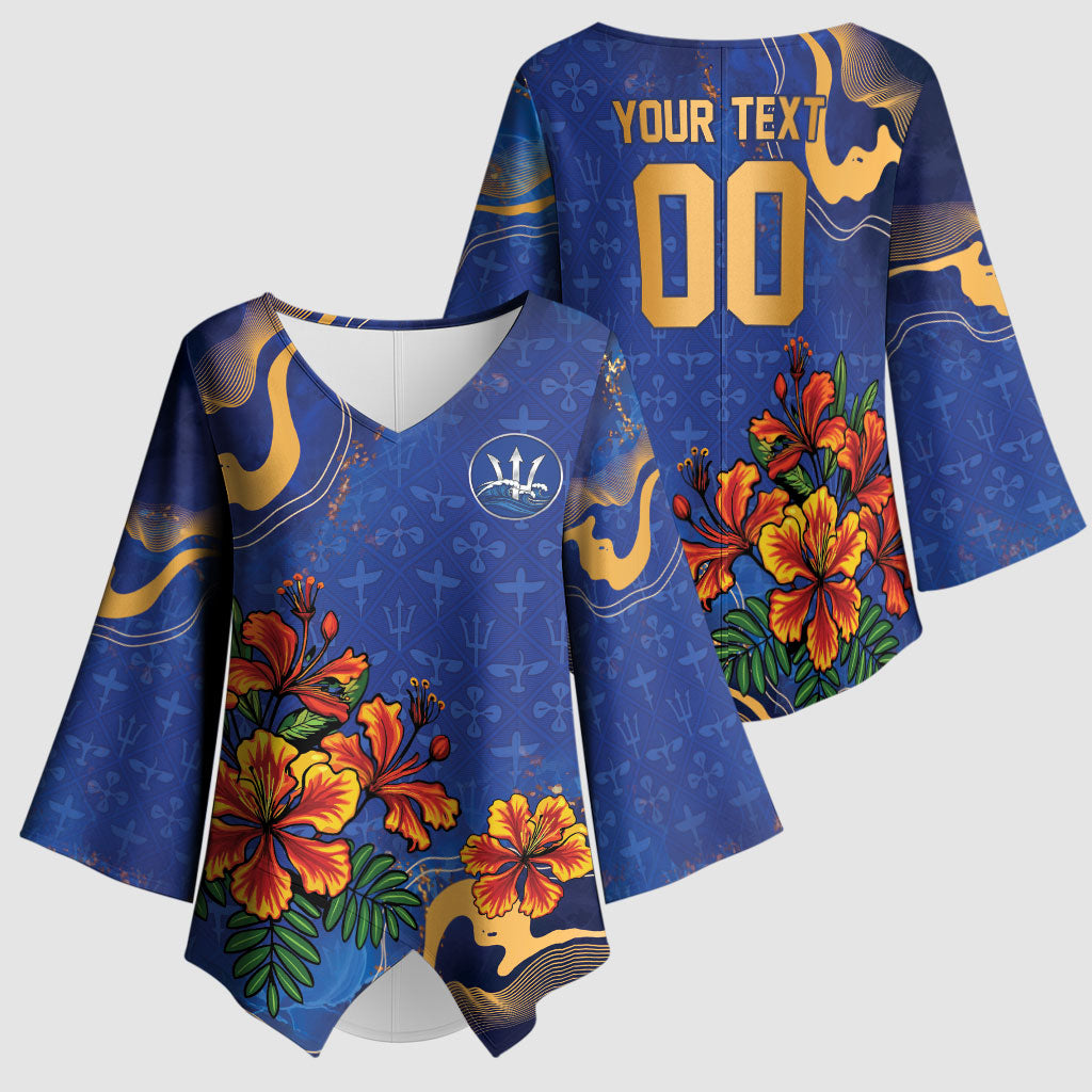 Custom Women’s Cricket Barbados Floral Series Kimono Sleeve Blouse Royal Blue Pride of Barbados