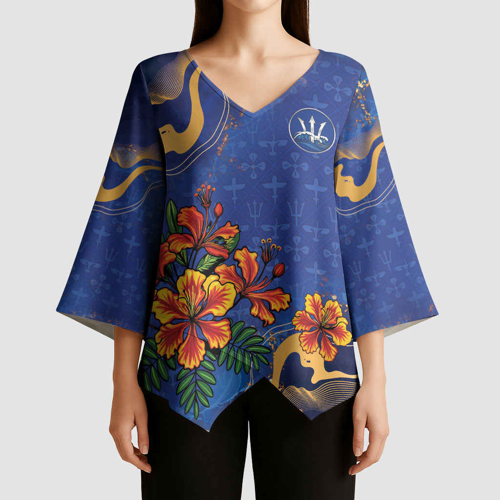 Custom Women’s Cricket Barbados Floral Series Kimono Sleeve Blouse Royal Blue Pride of Barbados