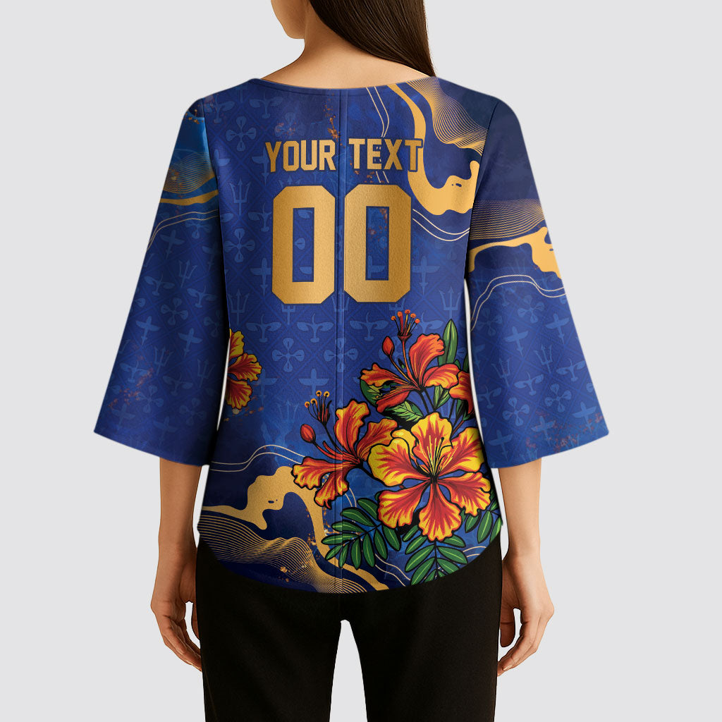Custom Women’s Cricket Barbados Floral Series Kimono Sleeve Blouse Royal Blue Pride of Barbados
