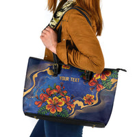 Custom Women’s Cricket Barbados Floral Series Leather Tote Bag Royal Blue Pride of Barbados