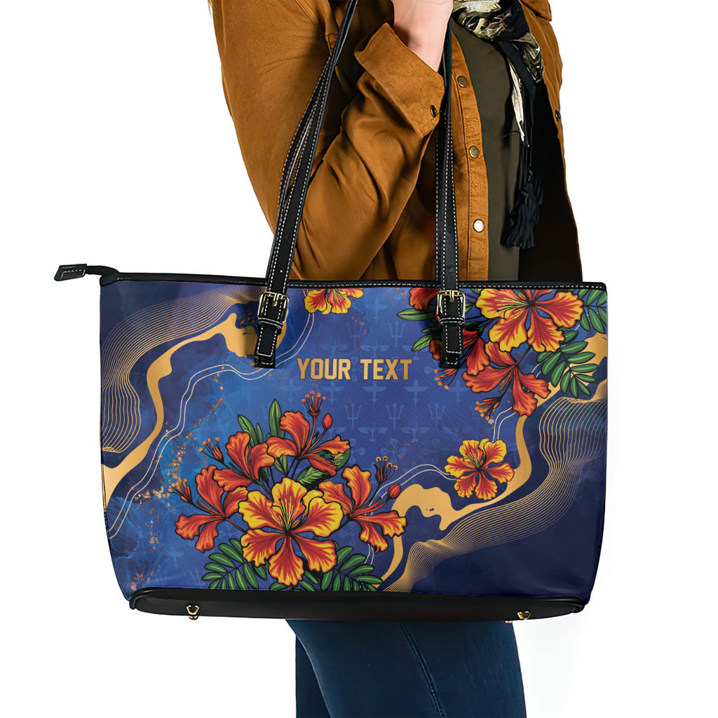 Custom Women’s Cricket Barbados Floral Series Leather Tote Bag Royal Blue Pride of Barbados