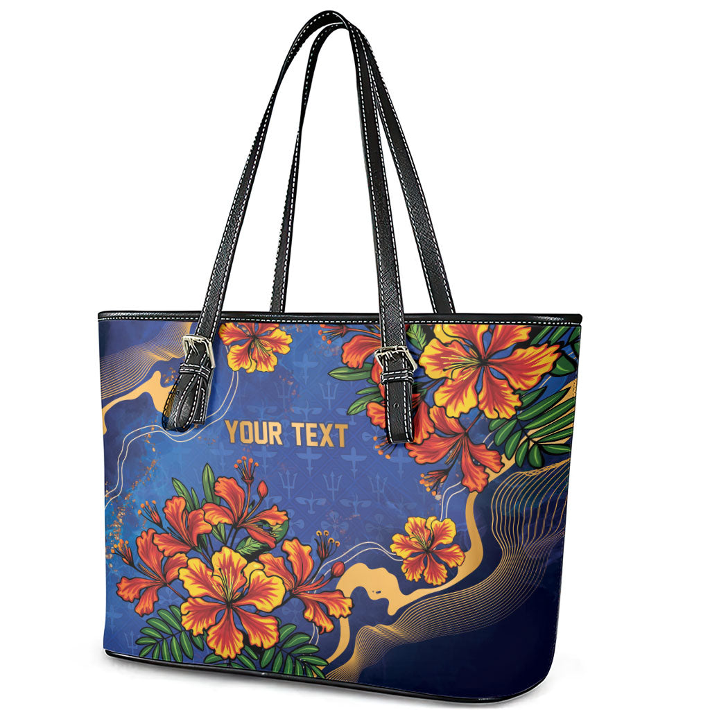 Custom Women’s Cricket Barbados Floral Series Leather Tote Bag Royal Blue Pride of Barbados