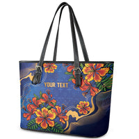 Custom Women’s Cricket Barbados Floral Series Leather Tote Bag Royal Blue Pride of Barbados
