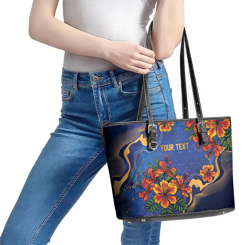 Custom Women’s Cricket Barbados Floral Series Leather Tote Bag Royal Blue Pride of Barbados