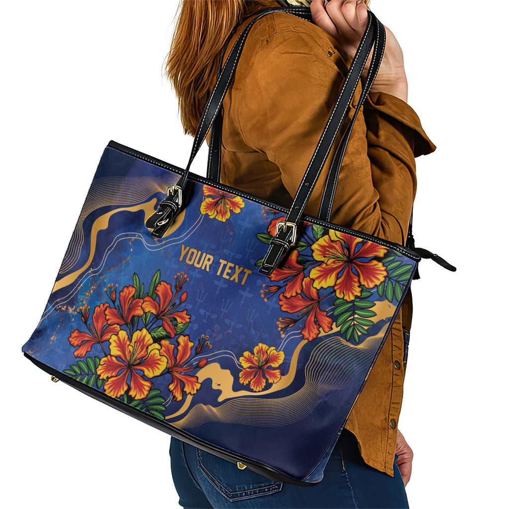 Custom Women’s Cricket Barbados Floral Series Leather Tote Bag Royal Blue Pride of Barbados