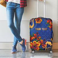 Custom Women’s Cricket Barbados Floral Series Luggage Cover Royal Blue Pride of Barbados