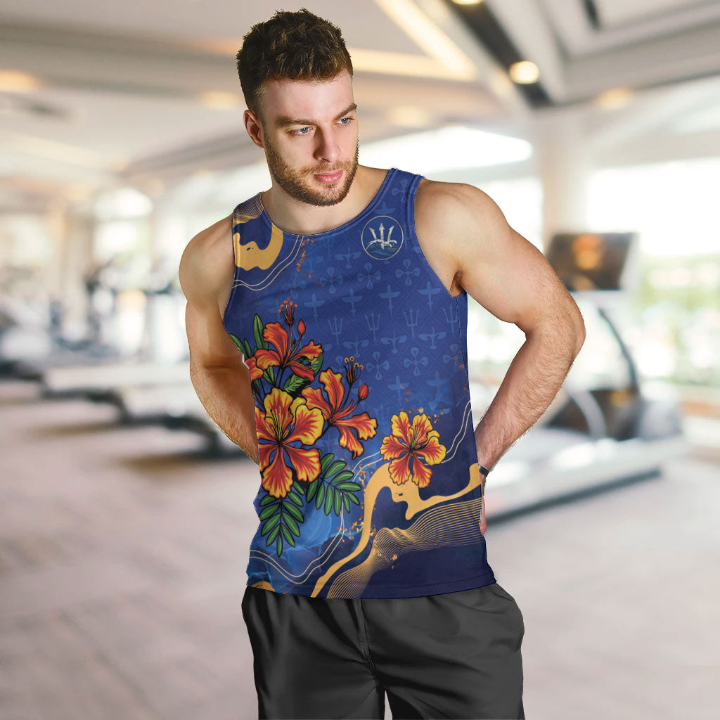 Custom Women’s Cricket Barbados Floral Series Men Tank Top Royal Blue Pride of Barbados