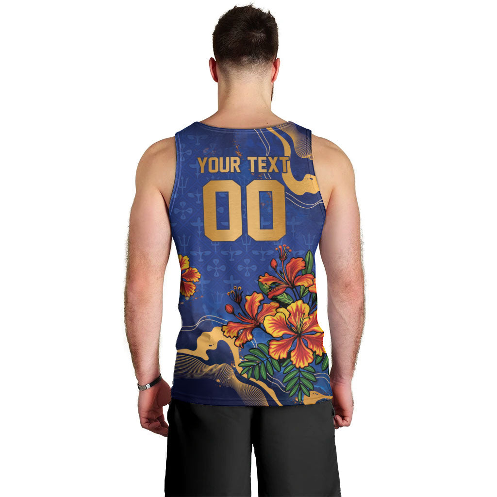 Custom Women’s Cricket Barbados Floral Series Men Tank Top Royal Blue Pride of Barbados