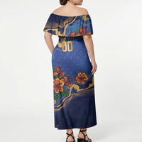 Custom Women’s Cricket Barbados Floral Series Off Shoulder Maxi Dress Royal Blue Pride of Barbados