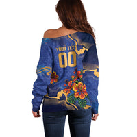 Custom Women’s Cricket Barbados Floral Series Off Shoulder Sweater Royal Blue Pride of Barbados