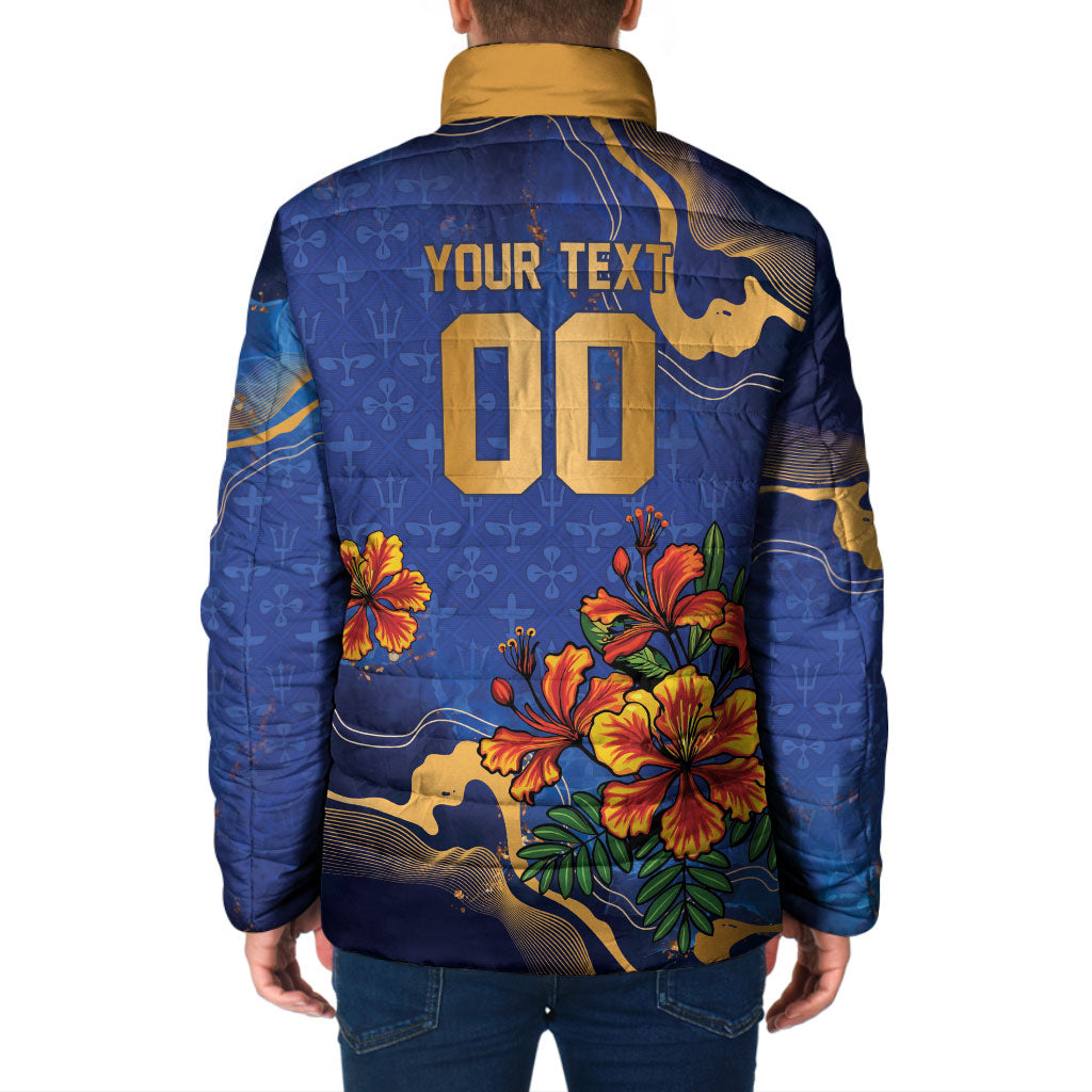 Custom Women’s Cricket Barbados Floral Series Padded Jacket Royal Blue Pride of Barbados
