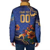 Custom Women’s Cricket Barbados Floral Series Padded Jacket Royal Blue Pride of Barbados
