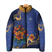 Custom Women’s Cricket Barbados Floral Series Padded Jacket Royal Blue Pride of Barbados