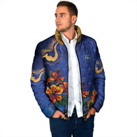 Custom Women’s Cricket Barbados Floral Series Padded Jacket Royal Blue Pride of Barbados