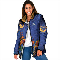 Custom Women’s Cricket Barbados Floral Series Padded Jacket Royal Blue Pride of Barbados
