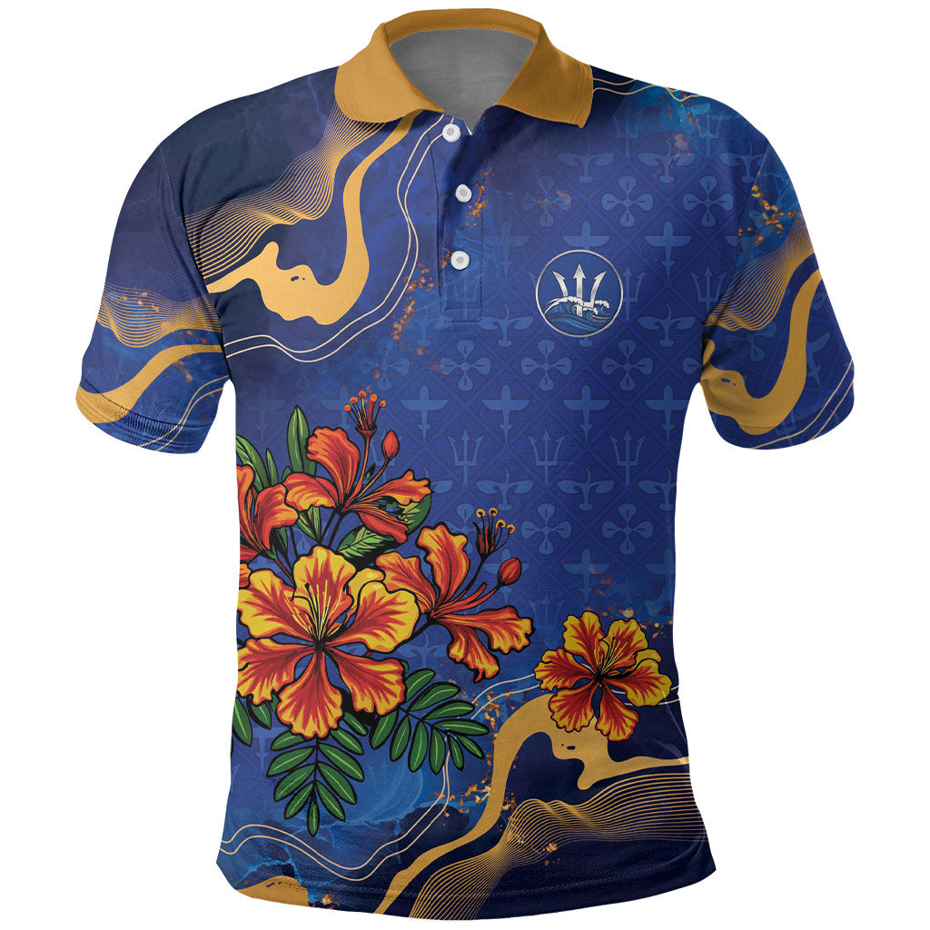 Custom Women’s Cricket Barbados Floral Series Polo Shirt Royal Blue Pride of Barbados