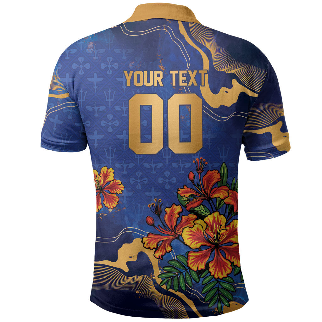 Custom Women’s Cricket Barbados Floral Series Polo Shirt Royal Blue Pride of Barbados