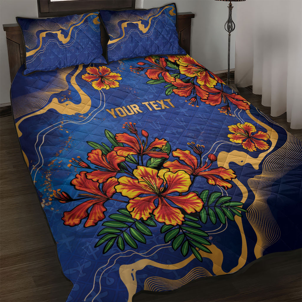 Custom Women’s Cricket Barbados Floral Series Quilt Bed Set Royal Blue Pride of Barbados