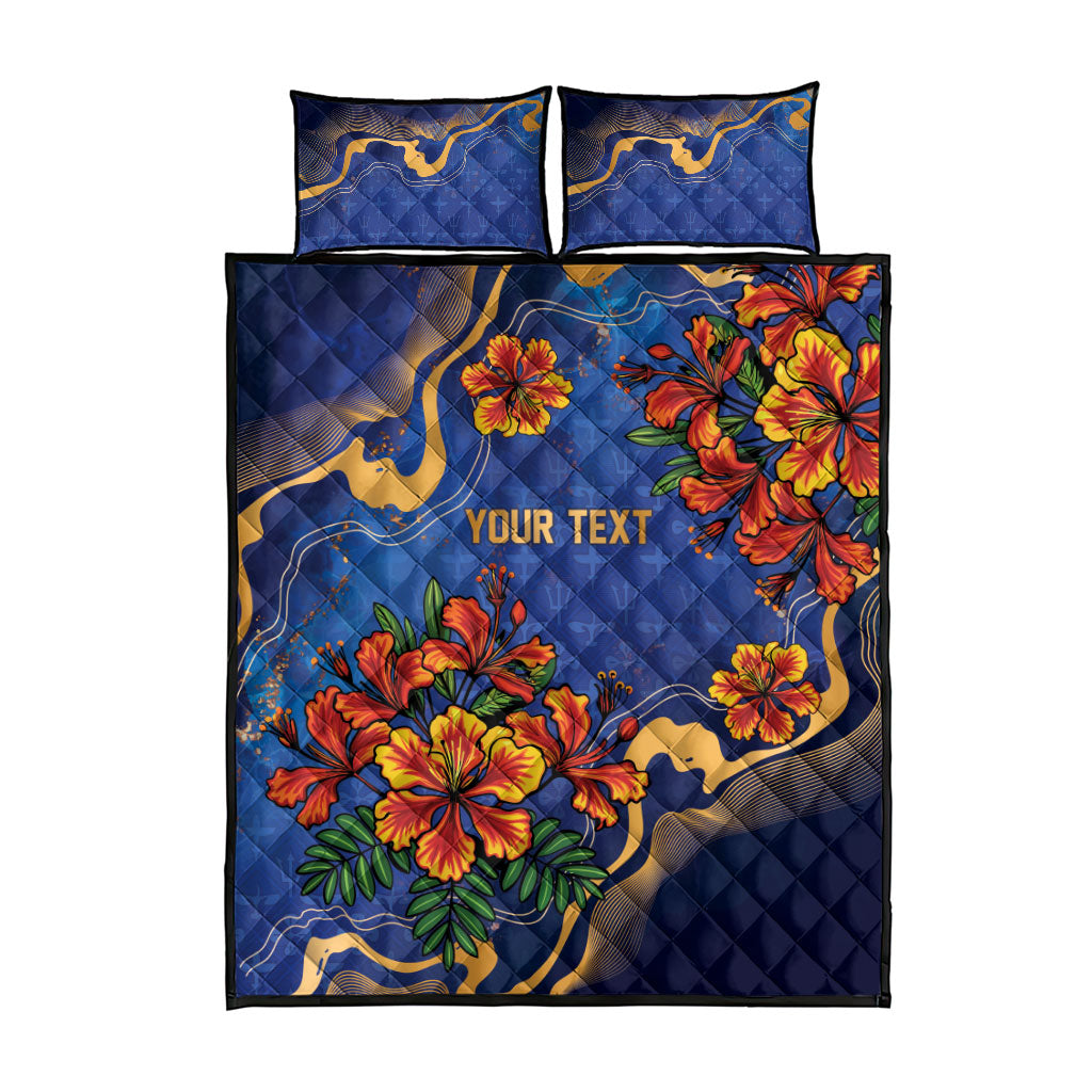 Custom Women’s Cricket Barbados Floral Series Quilt Bed Set Royal Blue Pride of Barbados