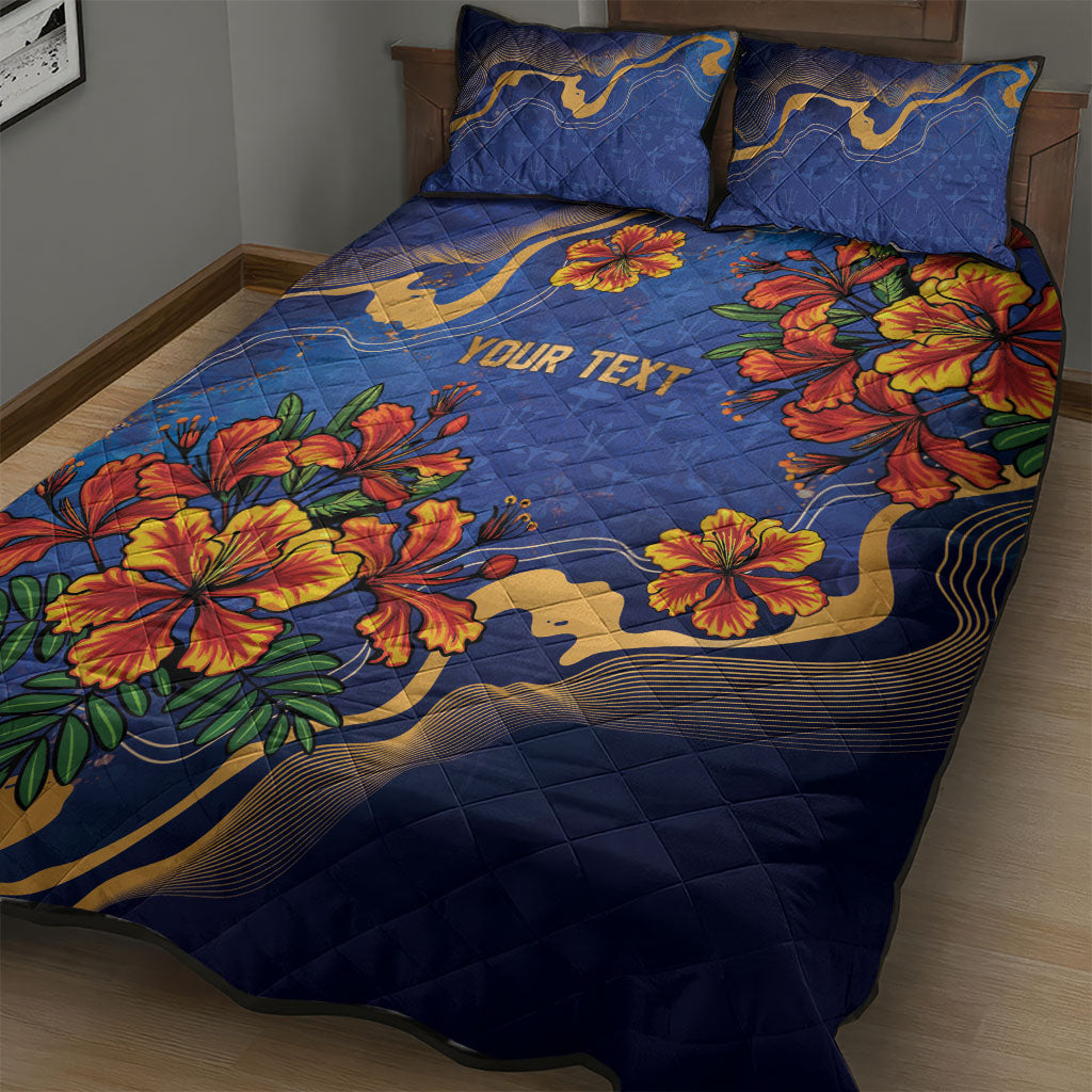Custom Women’s Cricket Barbados Floral Series Quilt Bed Set Royal Blue Pride of Barbados