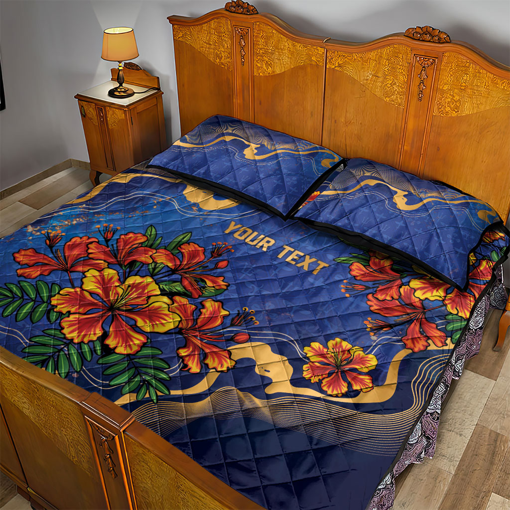 Custom Women’s Cricket Barbados Floral Series Quilt Bed Set Royal Blue Pride of Barbados