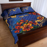 Custom Women’s Cricket Barbados Floral Series Quilt Bed Set Royal Blue Pride of Barbados
