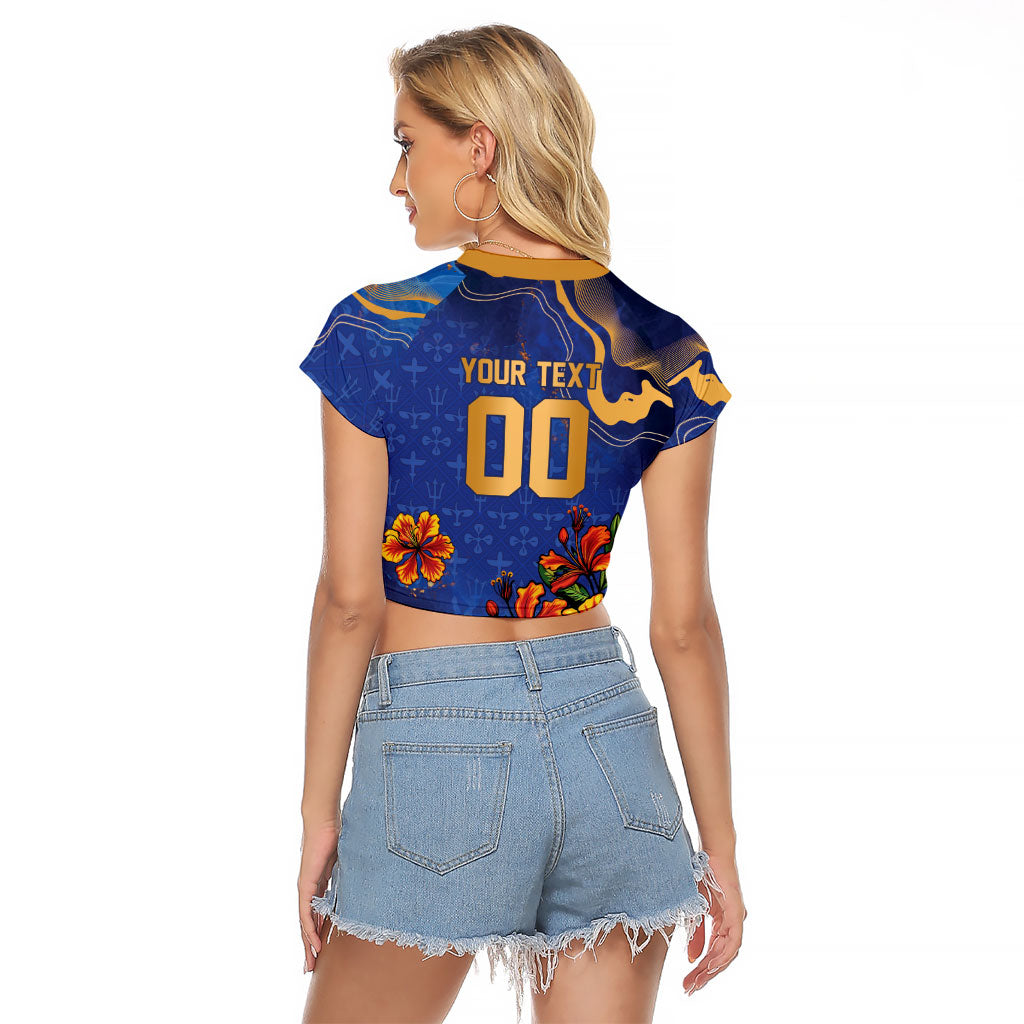Custom Women’s Cricket Barbados Floral Series Raglan Cropped T Shirt Royal Blue Pride of Barbados