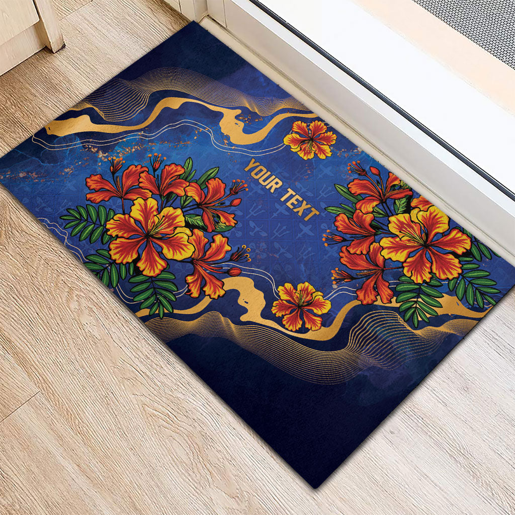 Custom Women’s Cricket Barbados Floral Series Rubber Doormat Royal Blue Pride of Barbados