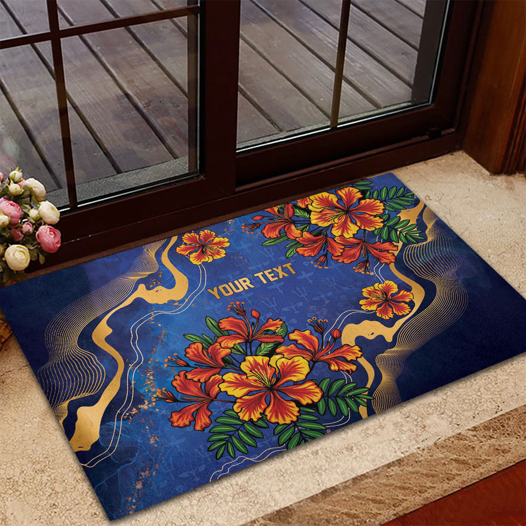 Custom Women’s Cricket Barbados Floral Series Rubber Doormat Royal Blue Pride of Barbados