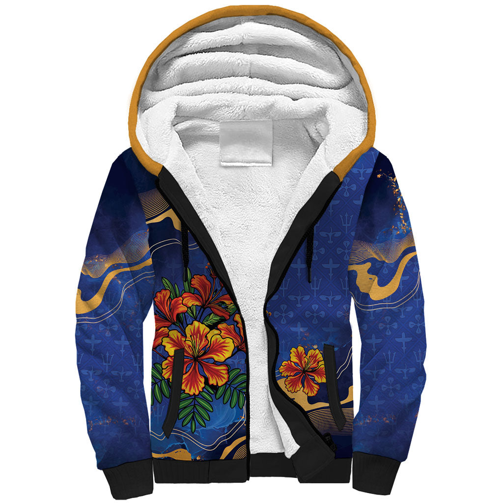 Custom Women’s Cricket Barbados Floral Series Sherpa Hoodie Royal Blue Pride of Barbados