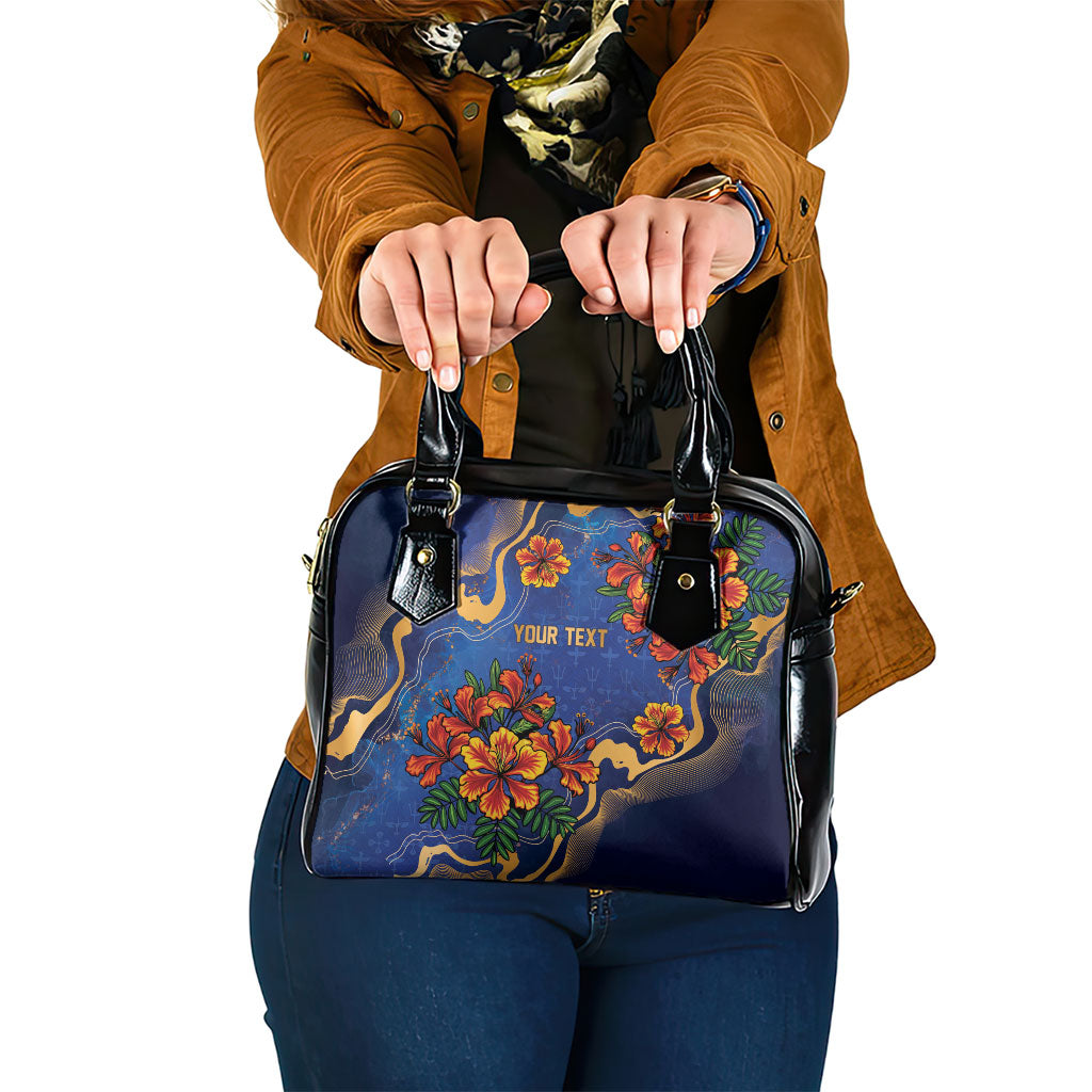 Custom Women’s Cricket Barbados Floral Series Shoulder Handbag Royal Blue Pride of Barbados